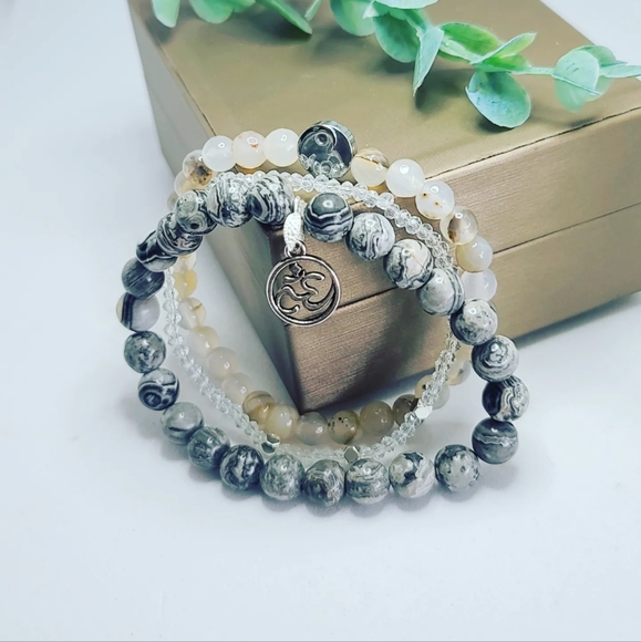 Faceted Agate, Picture Jasper set of 3 bracelets - Picture 2 of 2